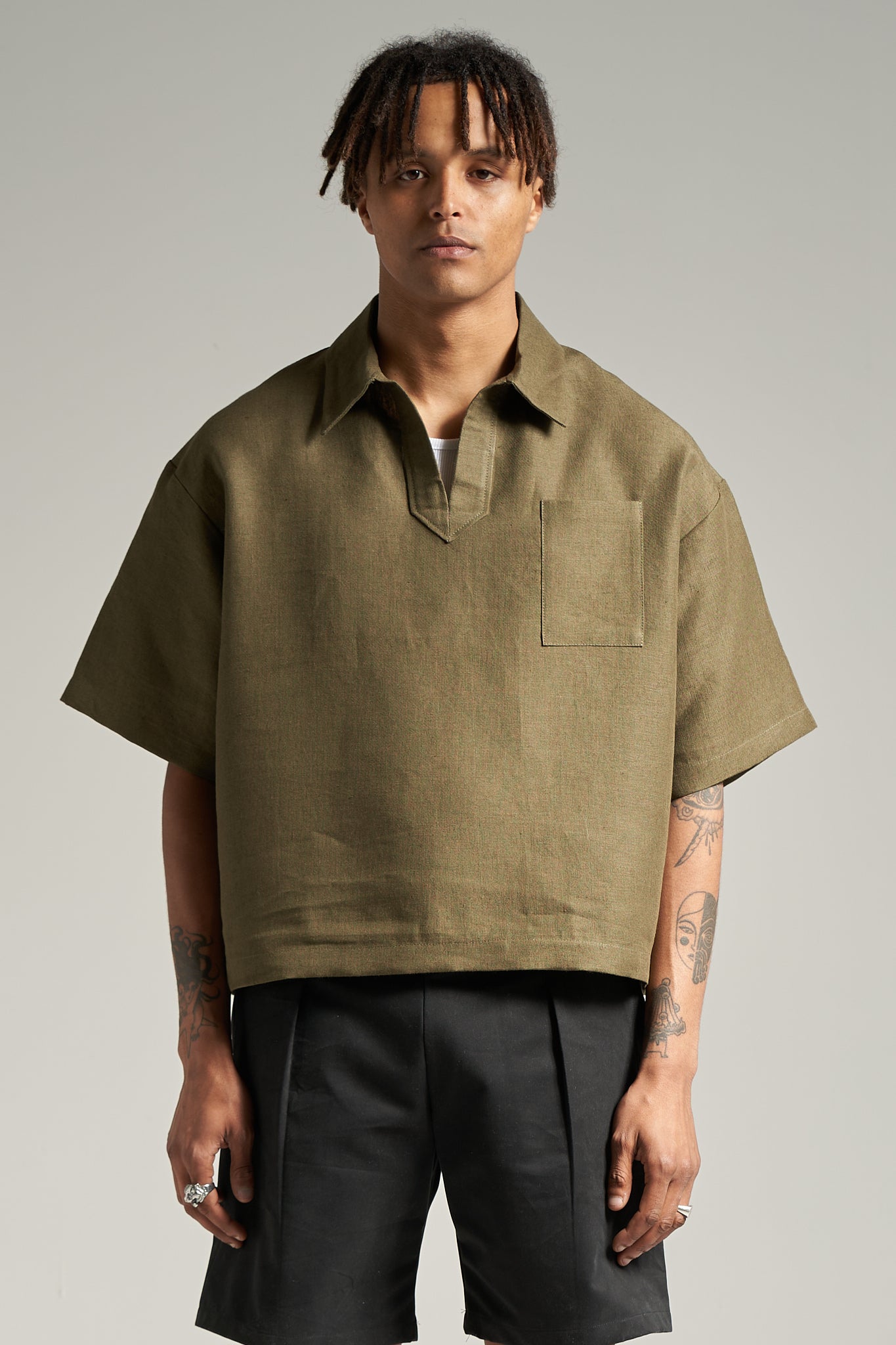 The Moss Linen Flow Polo