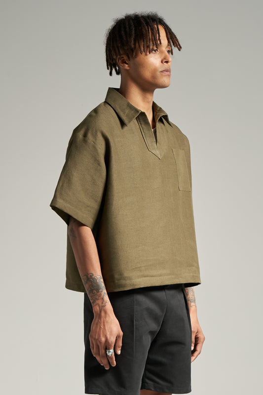 The Moss Linen Flow Polo