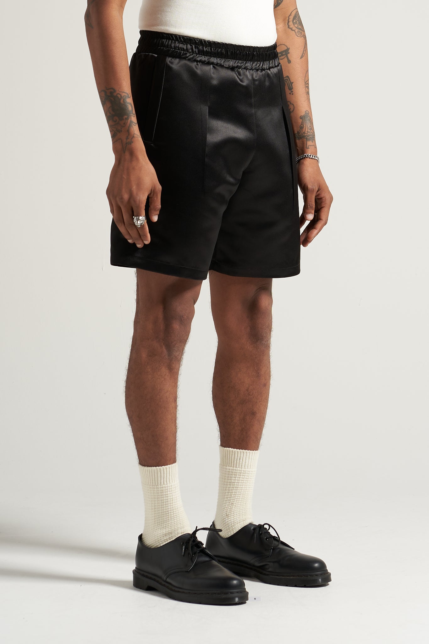 The Black Satin Pleat Short