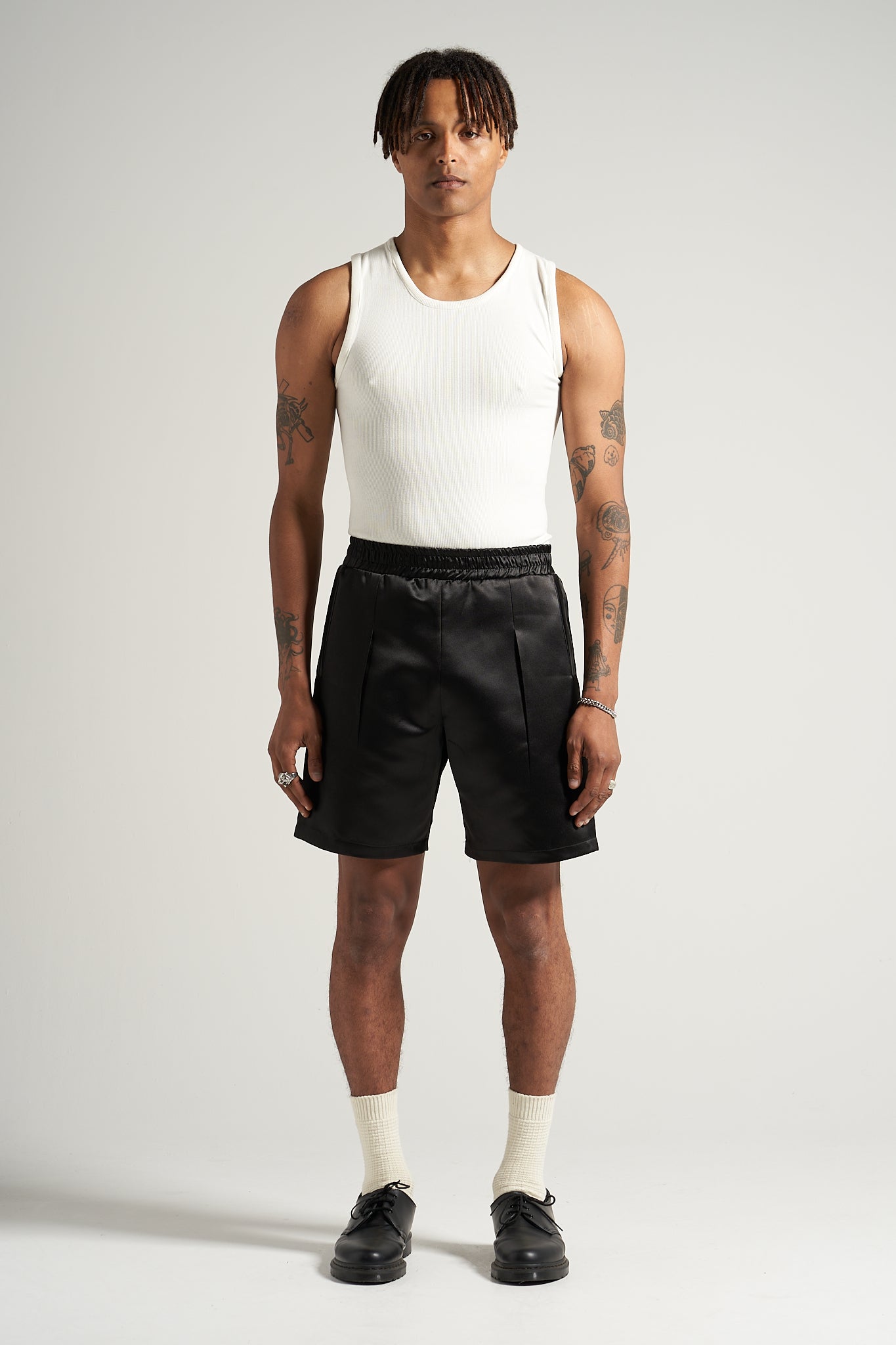 The Black Satin Pleat Short