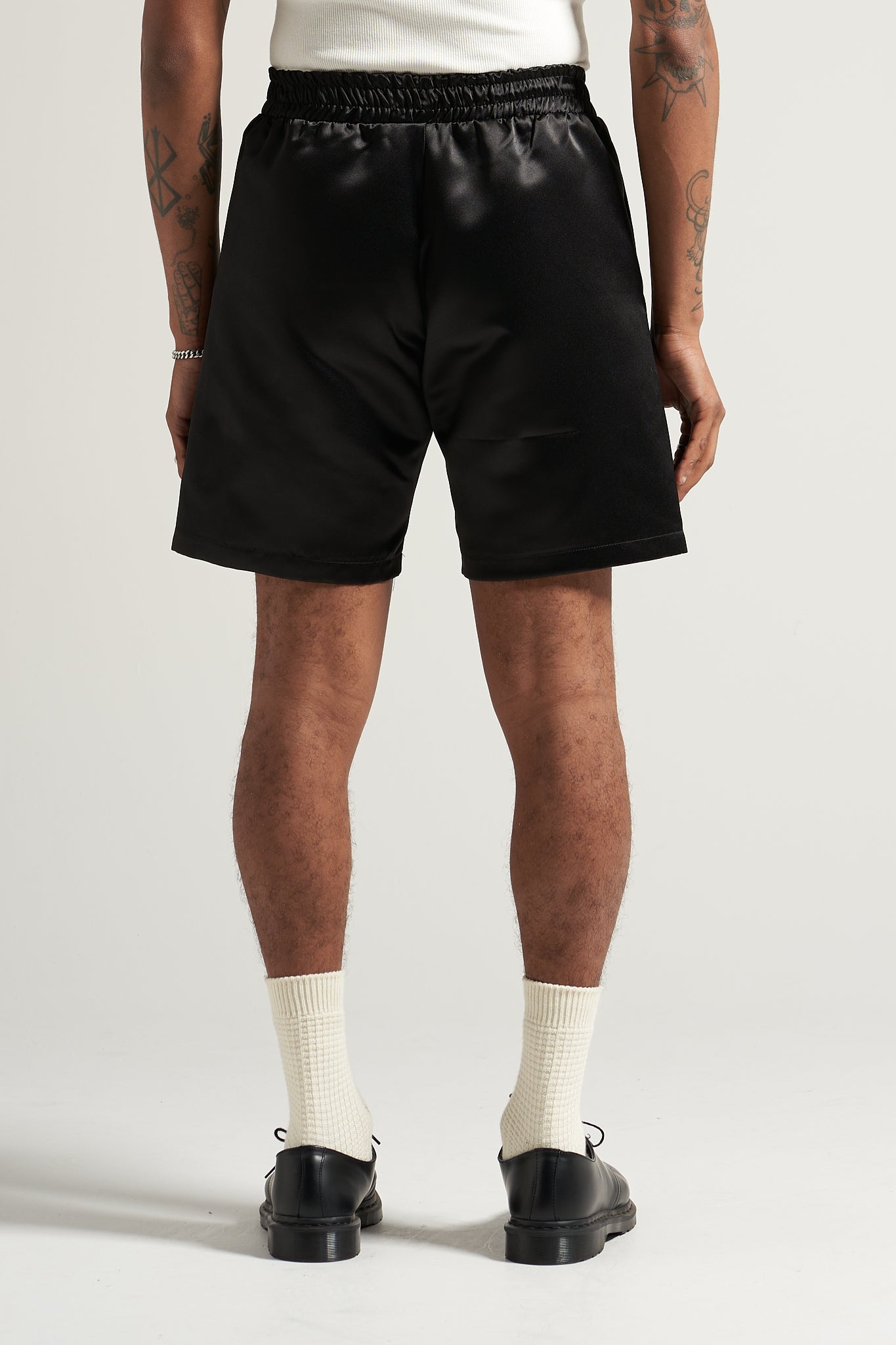 The Black Satin Pleat Short