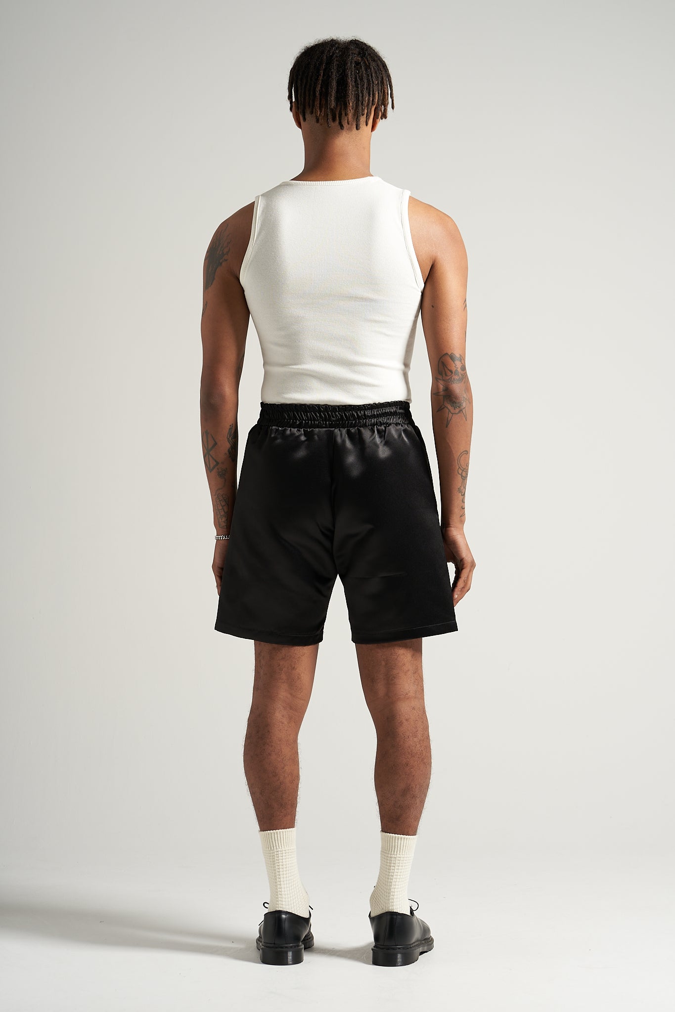 The Black Satin Pleat Short