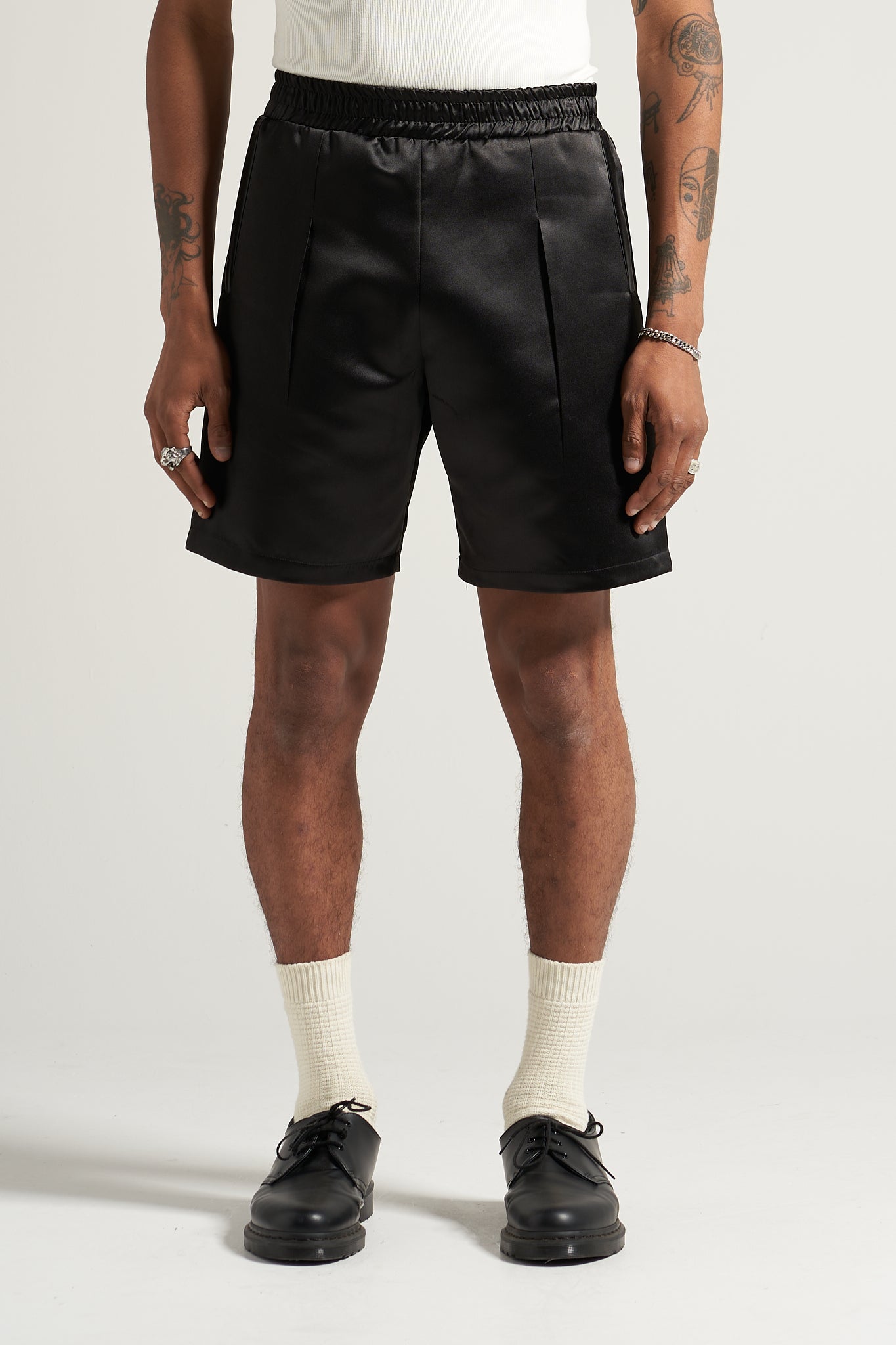 The Black Satin Pleat Short